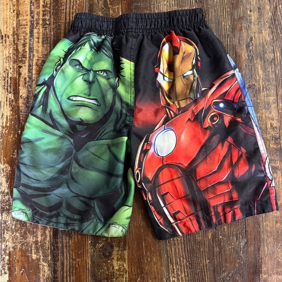 Marvel Black and Red Swim Trunks with Superhero Print - Picture 2 of 5